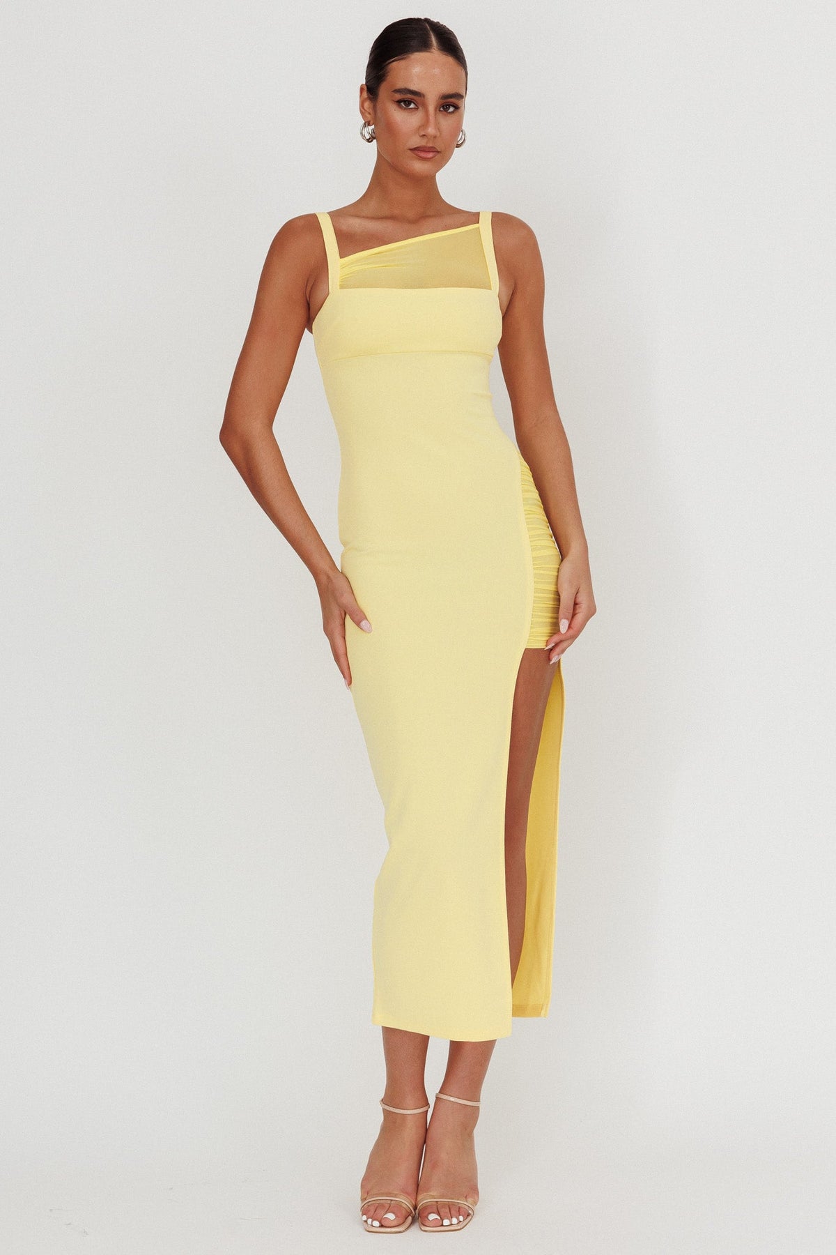 Zenya Split Ruched Maxi Dress Butter