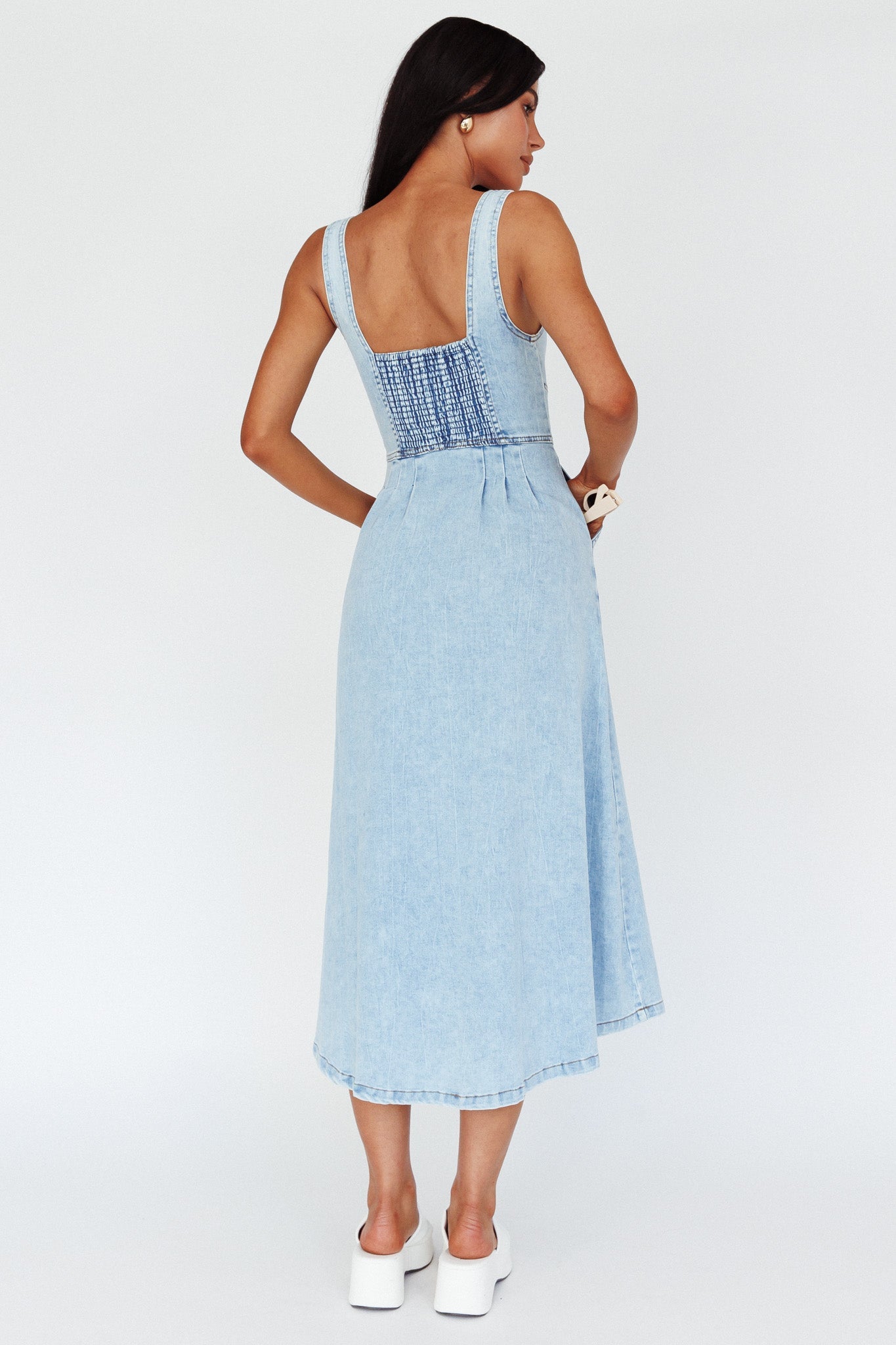 Pixie Dust Button Front Midi Dress Denim Blue Secondary image