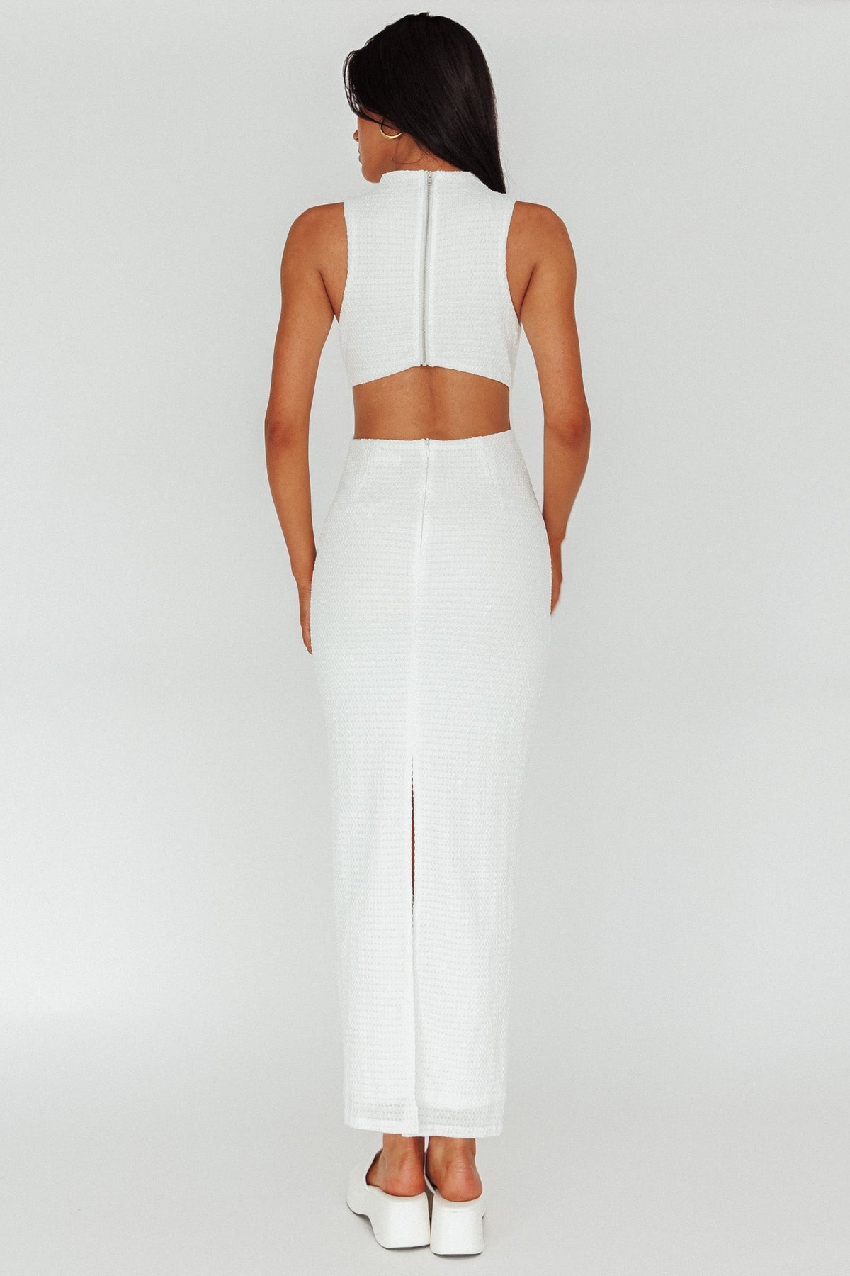 Yindi Sleeveless Cut-Out Waist Maxi Dress White