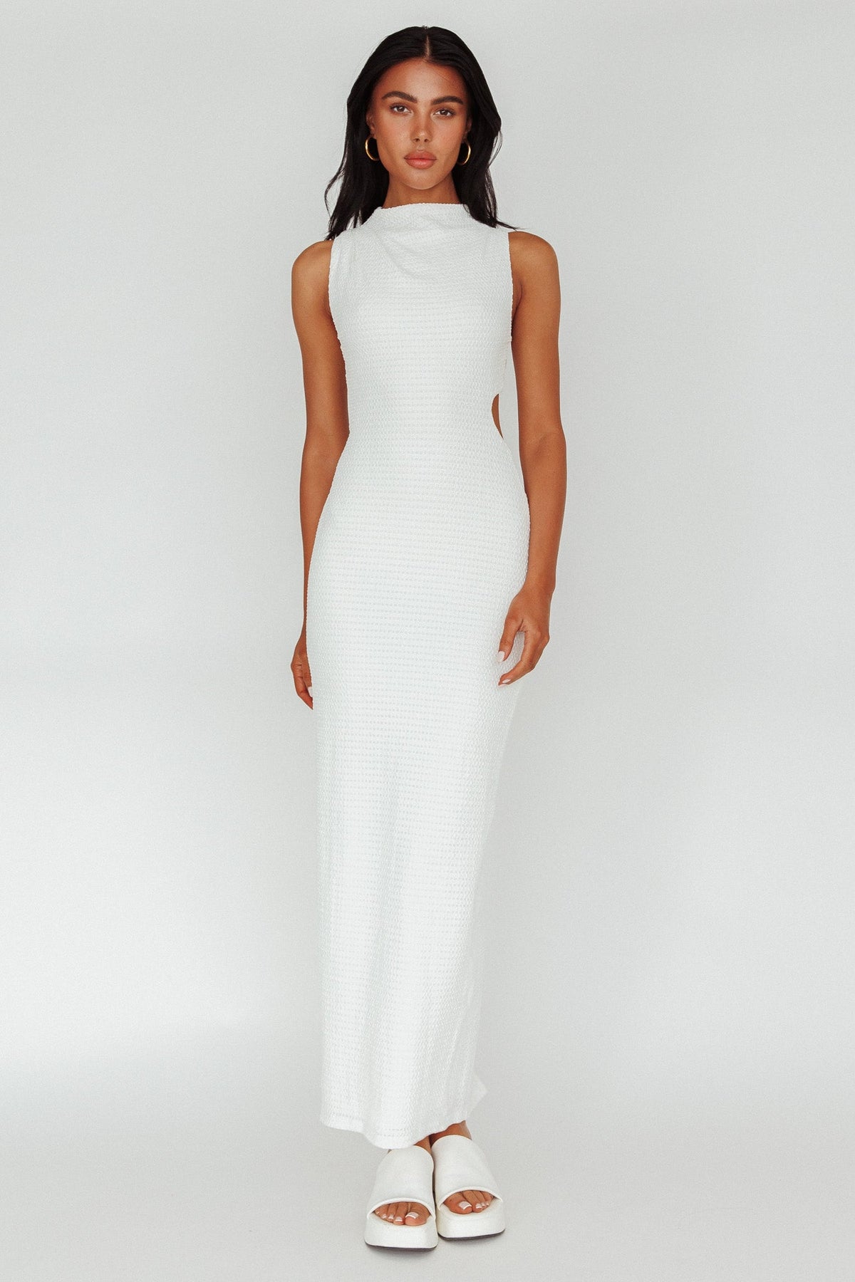 Yindi Sleeveless Cut-Out Waist Maxi Dress White