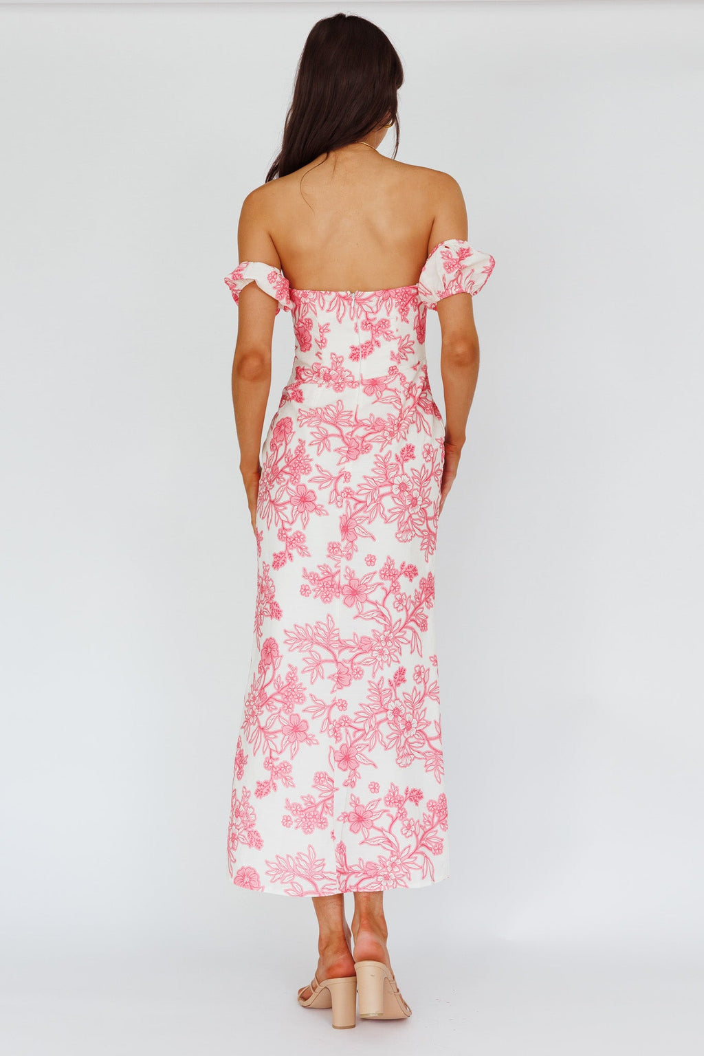 Olivier Off-Shoulder Midi Dress Floral Pink