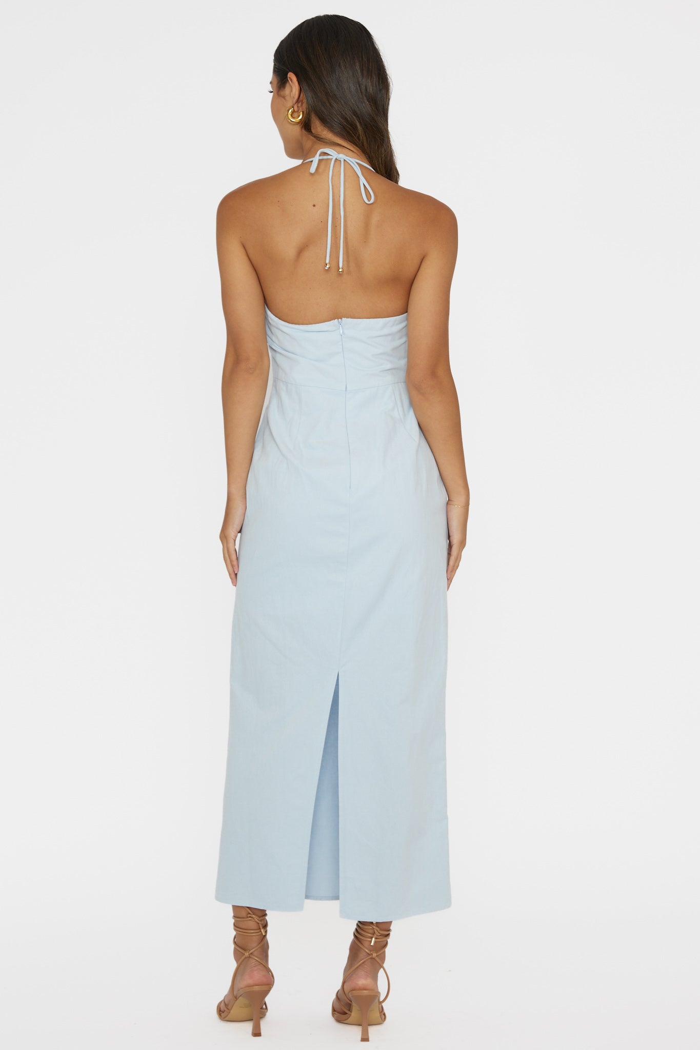 Arielle Gathered Bust Halterneck Midi Dress Pale Blue Secondary image