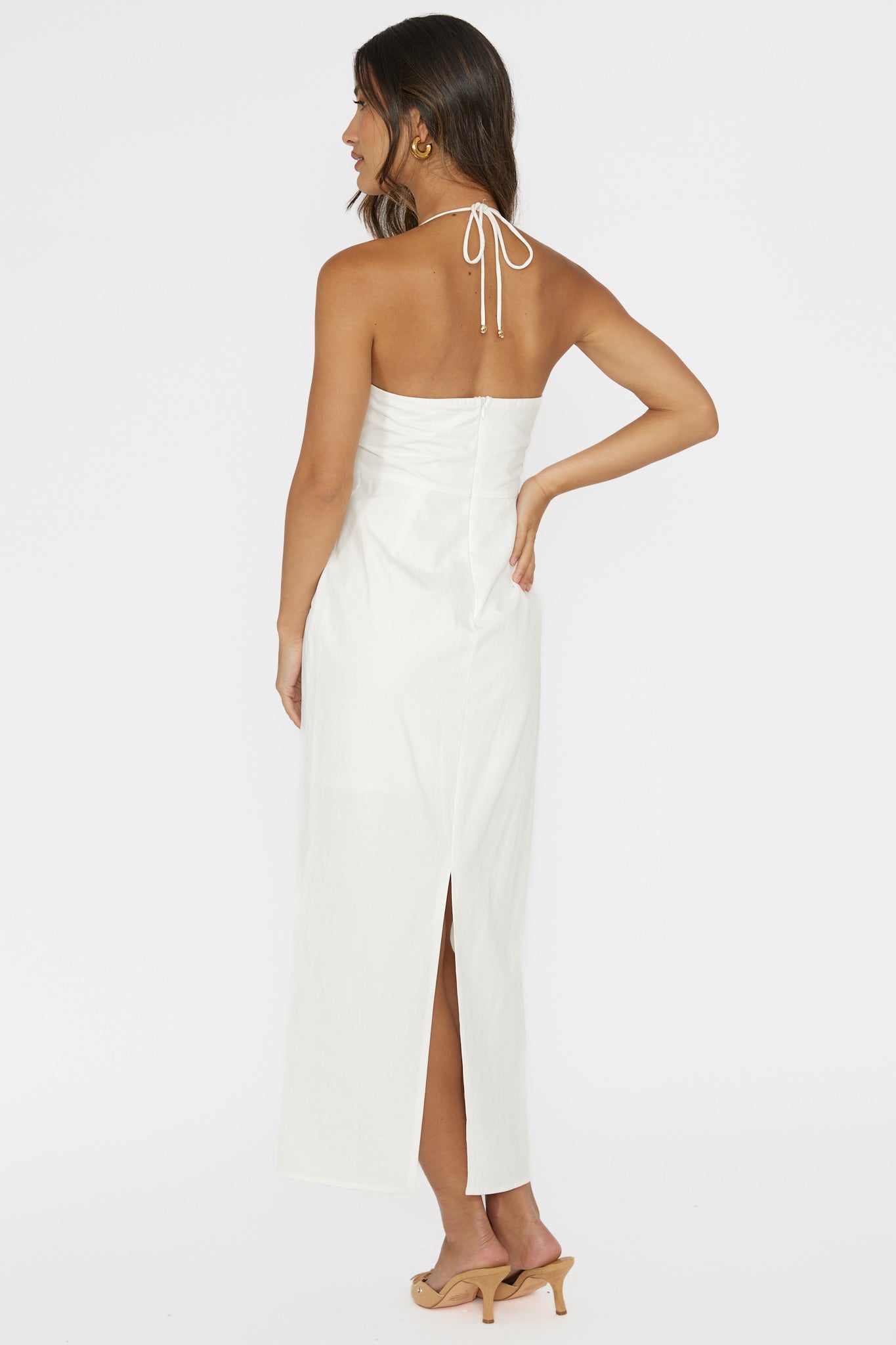 Arielle Gathered Bust Halterneck Midi Dress White Secondary image