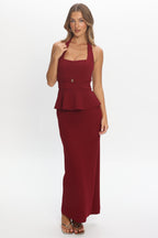 Fire Of Stars Peplum Halterneck Maxi Dress Cherry