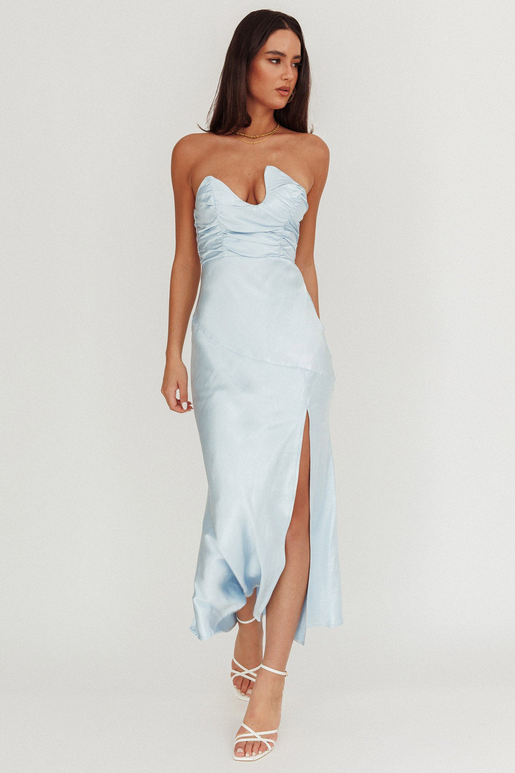 Blaise Asymmetric Neckline Maxi Dress Blue