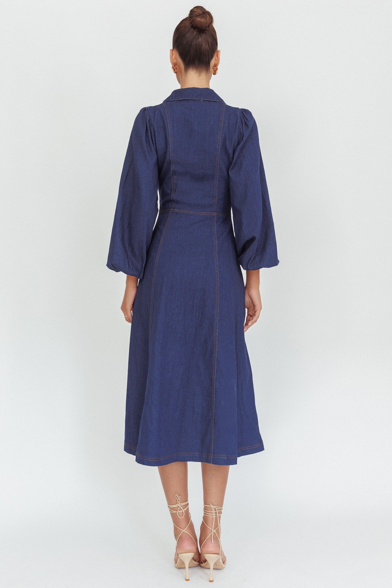 Ania Long Balloon Style Midi Dress Dark Denim Secondary image