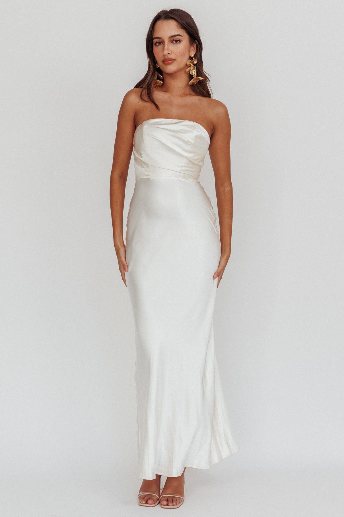 City Of Stars Strapless Maxi Dress Oyster