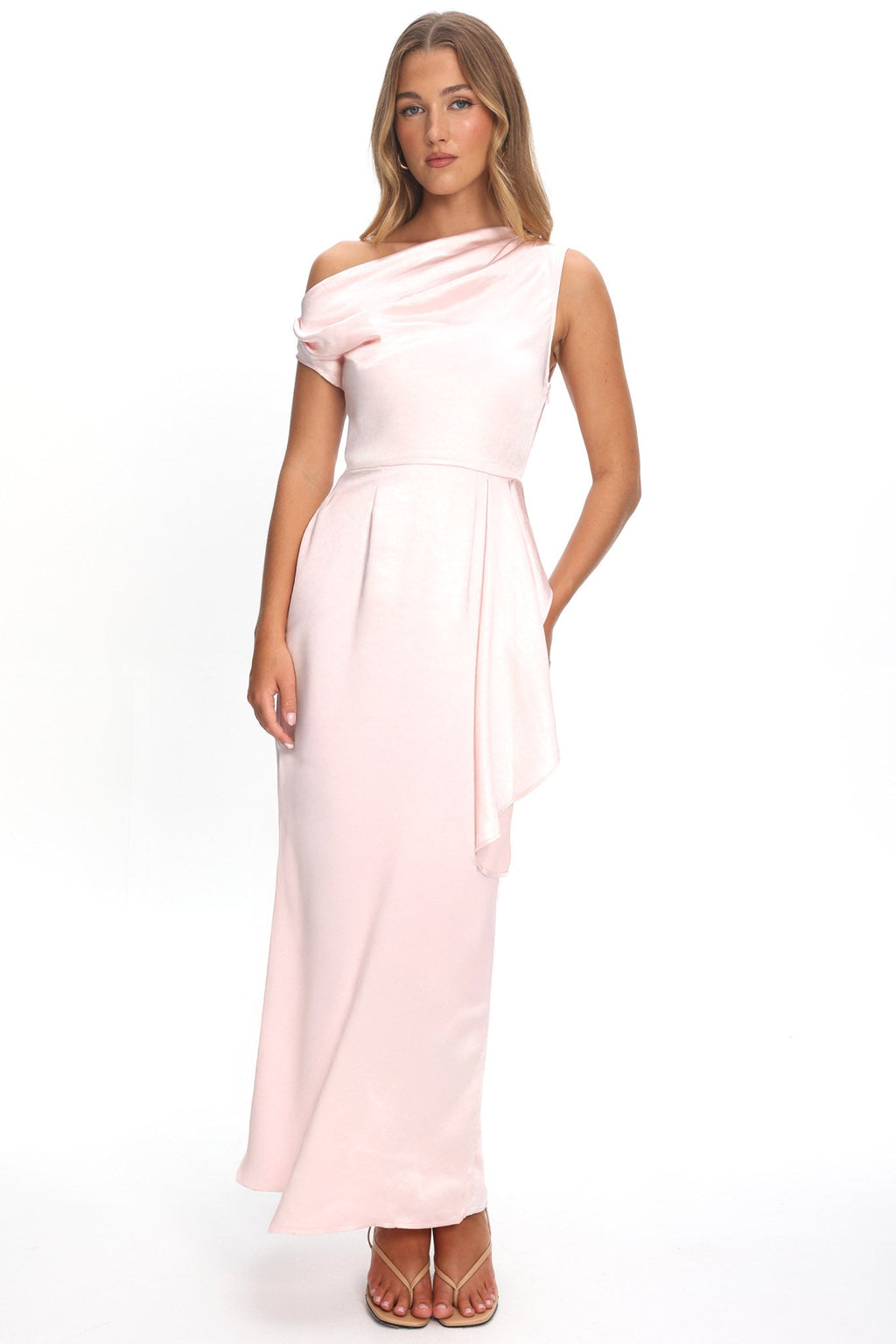 Tova Draped One-Shoulder Maxi Dress Pink