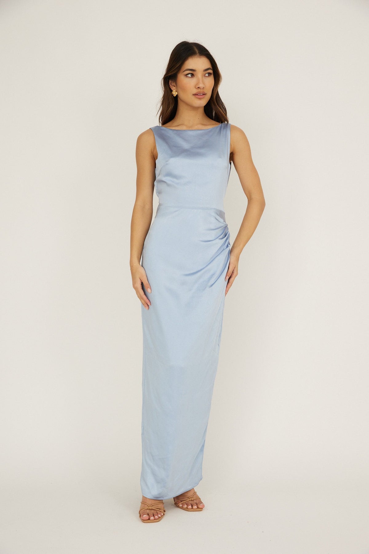Leila Boat Neck Midi Dress Blue