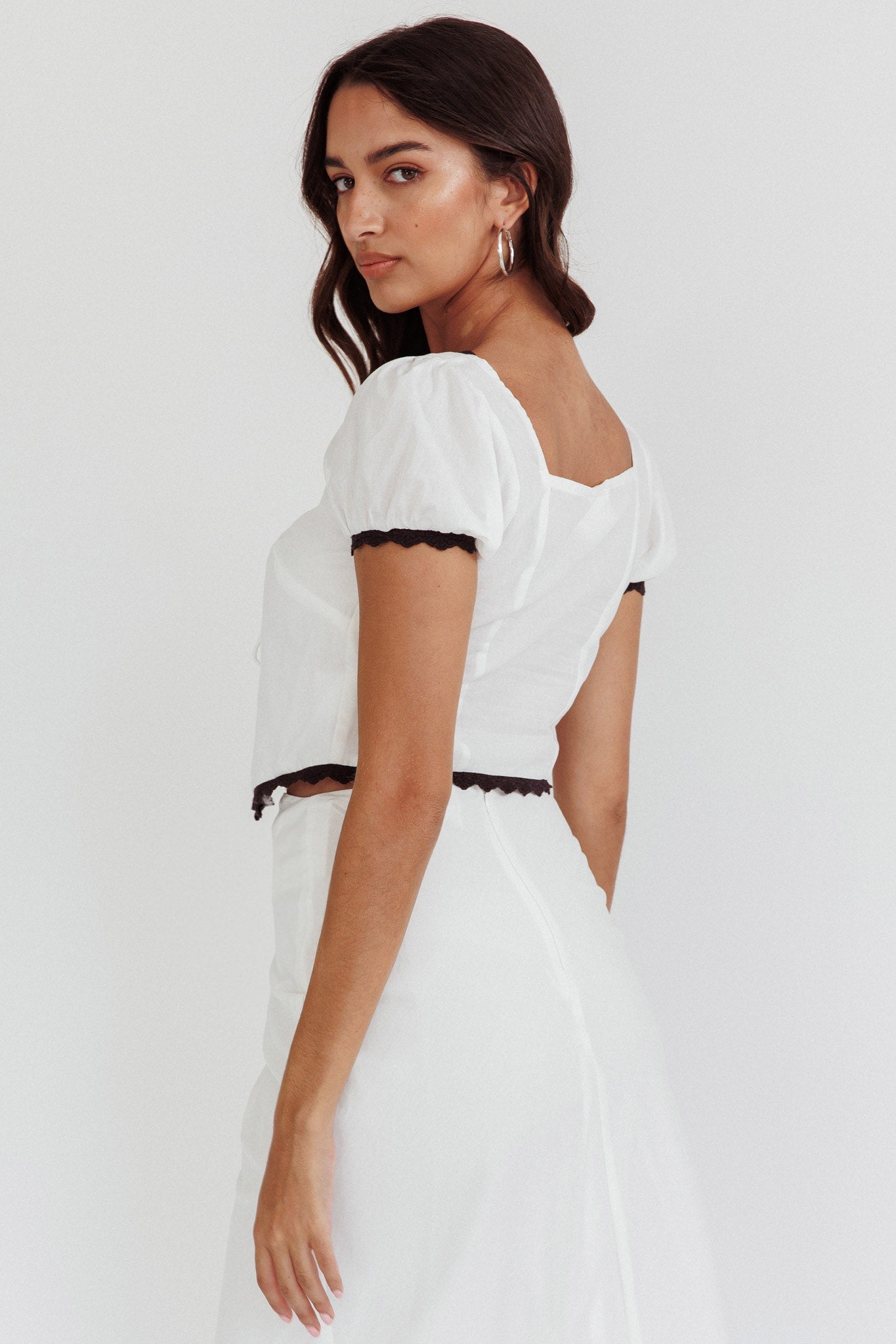 Wistful Tied Puff Sleeve Top White Secondary image