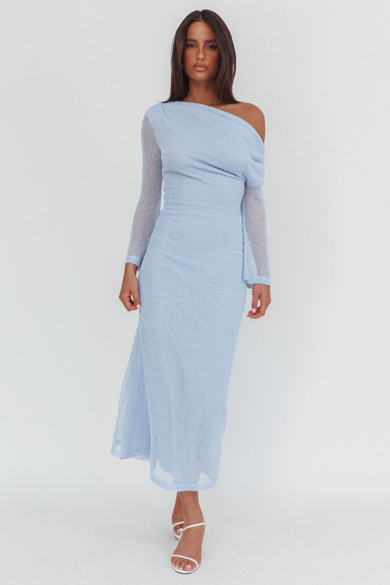 Alivya Asymmetric Neckline Knit Maxi Dress Blue Secondary image