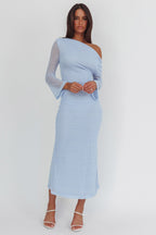 Alivya Asymmetric Neckline Knit Maxi Dress Blue