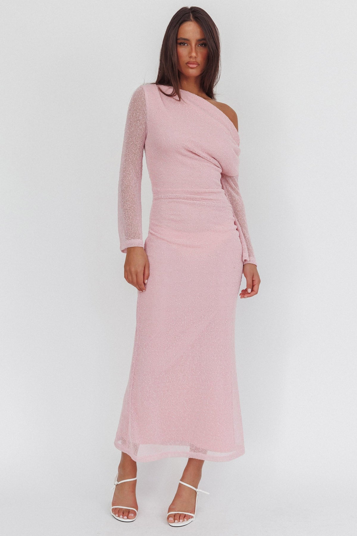 Alivya Asymmetric Neckline Knit Maxi Dress Pink Main image