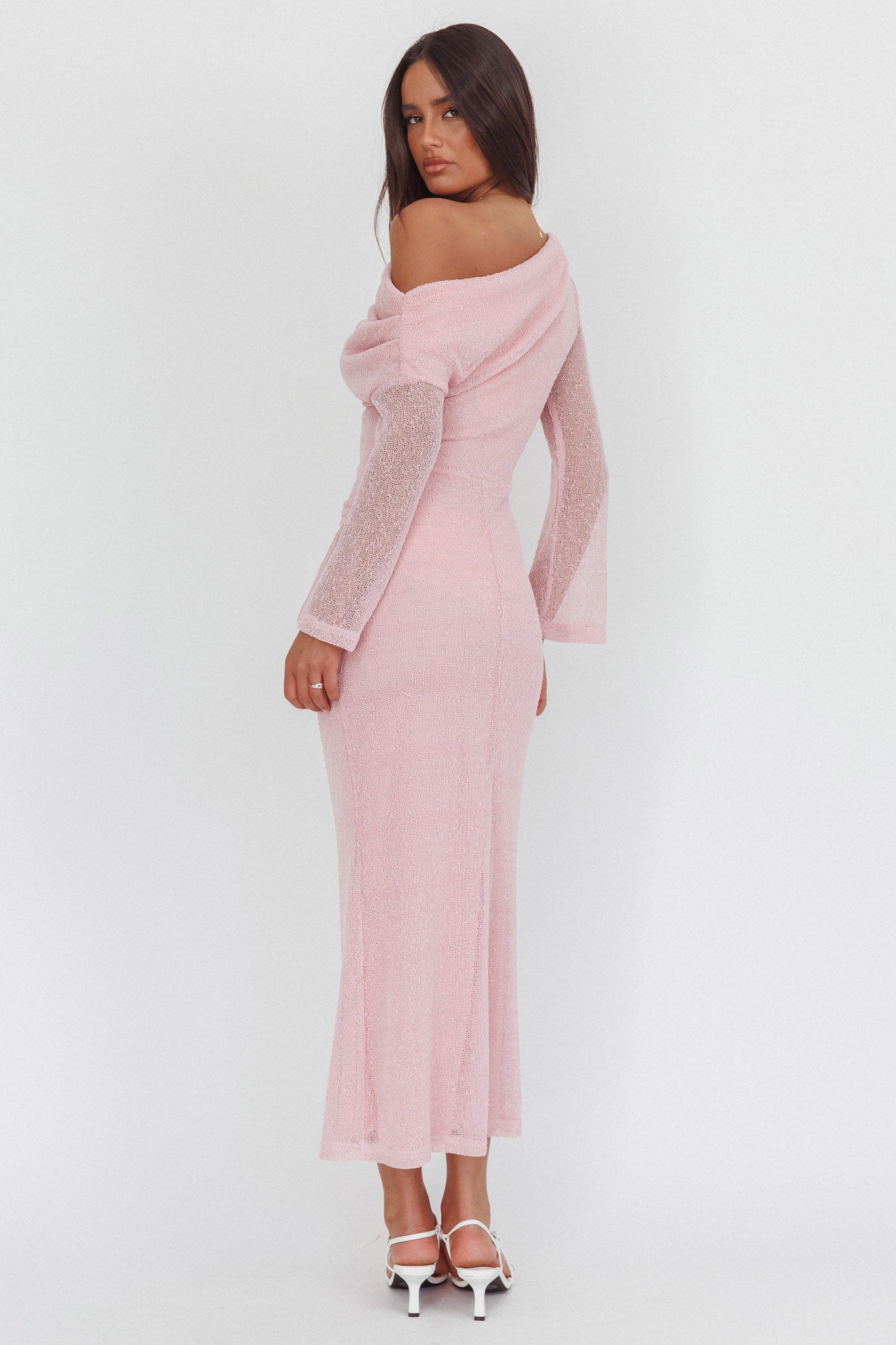 Alivya Asymmetric Neckline Knit Maxi Dress Pink Secondary image