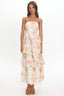 Giavana Strapless Layered Midi Dress Floral Beige