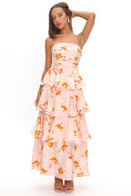 Giavana Strapless Layered Maxi Dress Floral Print