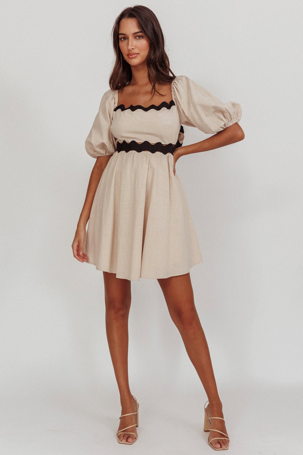 Akali Puff Sleeve A-line Mini Dress Oat