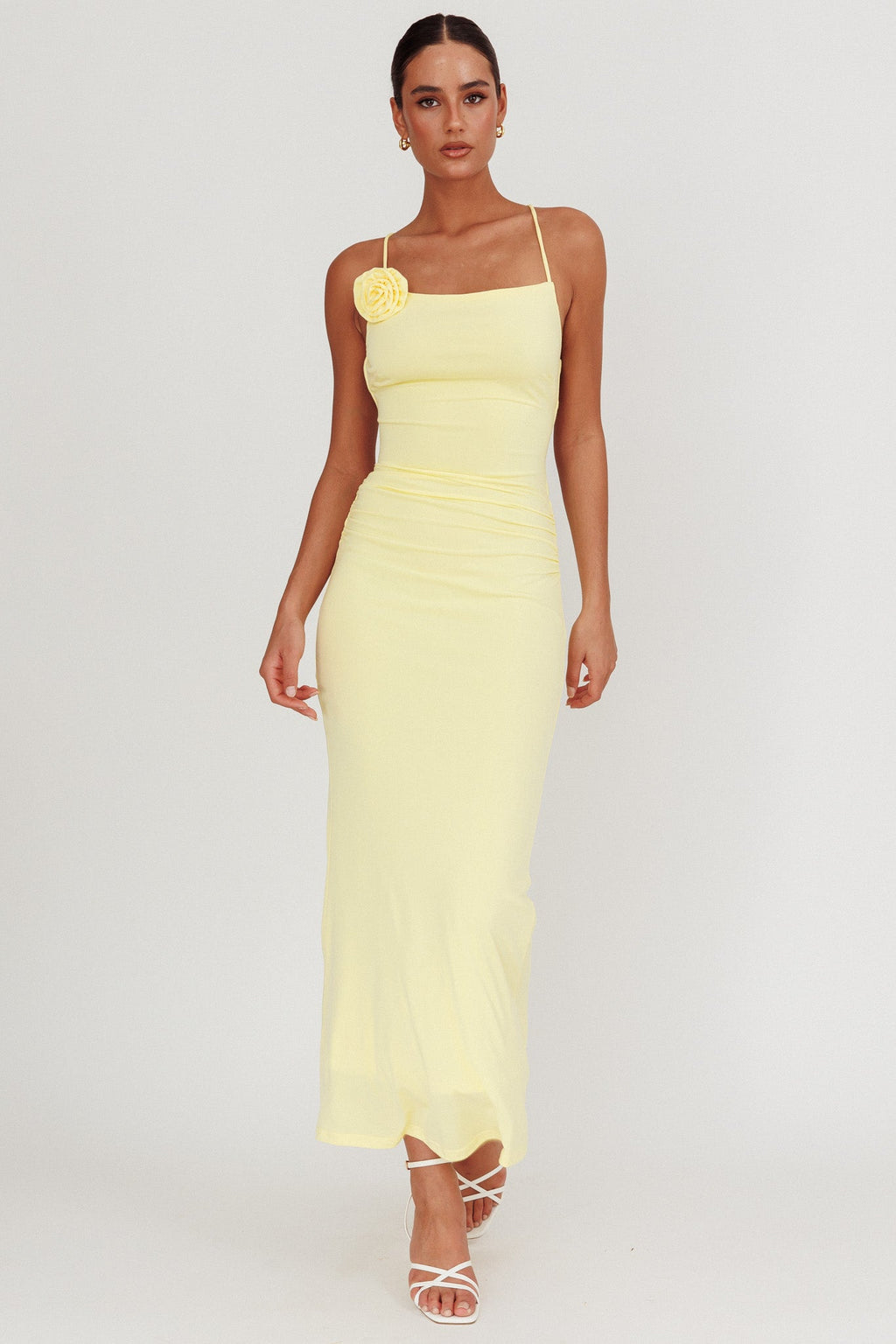 Ignite Rosette Backless Maxi Dress Lemon