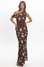 Milos Asymmetric Neckline Maxi Dress Floral