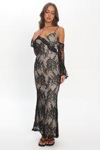 Zarah Off-Shoulder Sleeve Lace Maxi Dress Black