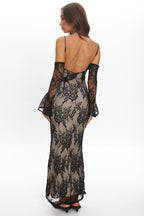 Zarah Off-Shoulder Sleeve Lace Maxi Dress Black