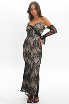 Zarah Off-Shoulder Sleeve Lace Maxi Dress Black