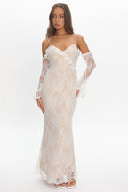 Zarah Off-Shoulder Sleeve Lace Maxi Dress White