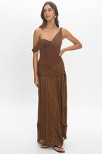 Keia Crepe Chiffon One-Shoulder Maxi Dress Chocolate