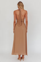 Maretha Cowl Halterneck Maxi Dress Latte