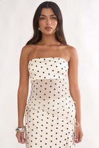 Jerica Strapless Sheer Waist Top Polka Dot Beige