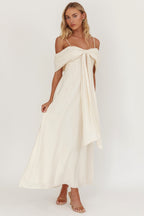 Lillibet Bow Tied Bust Midi Dress Cream