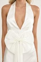Ophelina Oversized Bow Halter Dress White
