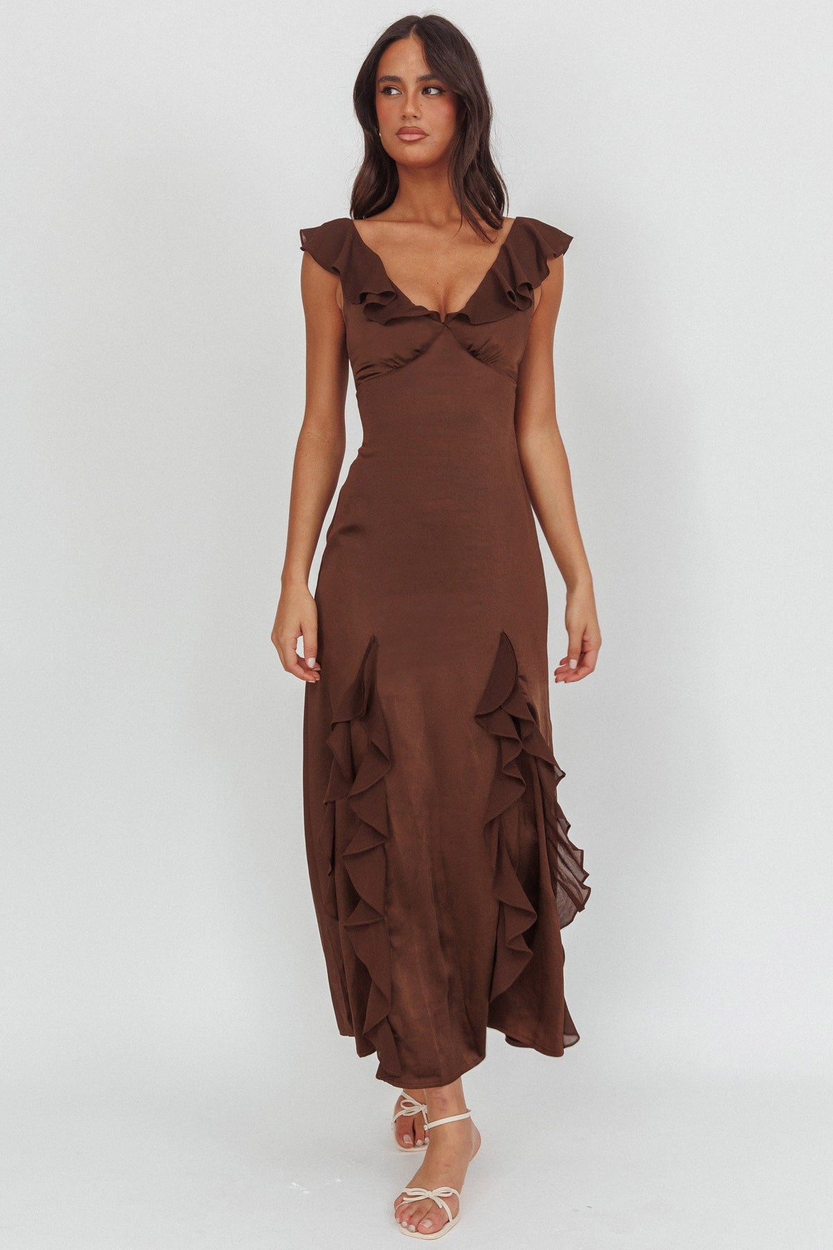 Zerai Ruffle Trimmed Maxi Dress Chocolate Main image