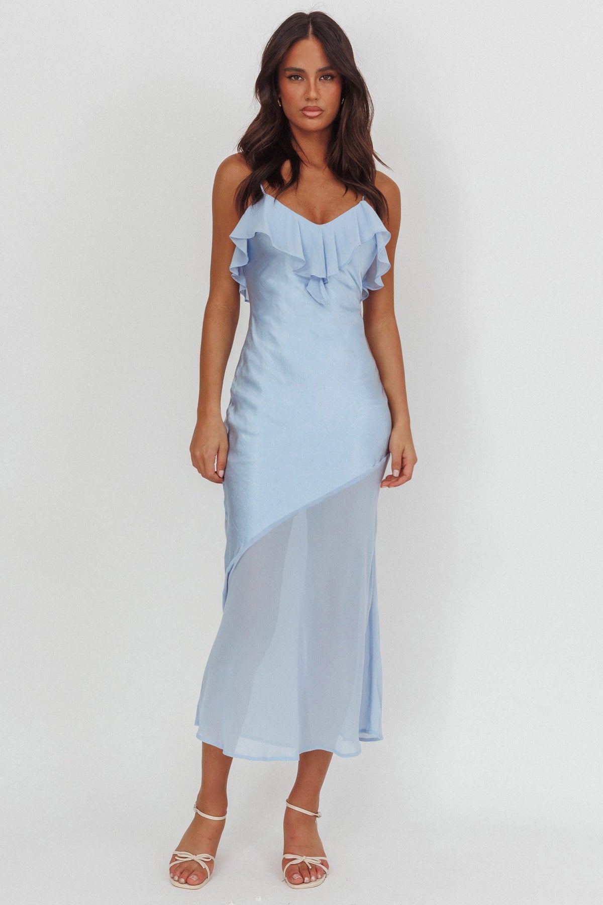 Talula Sheer Hem Ruffle Midi Dress Blue Main image