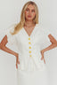 Over It Short Sleeve Button Top Cream