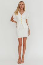 Over It Short Sleeve Button Top Cream