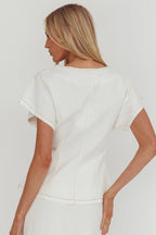 Over It Short Sleeve Button Top Cream