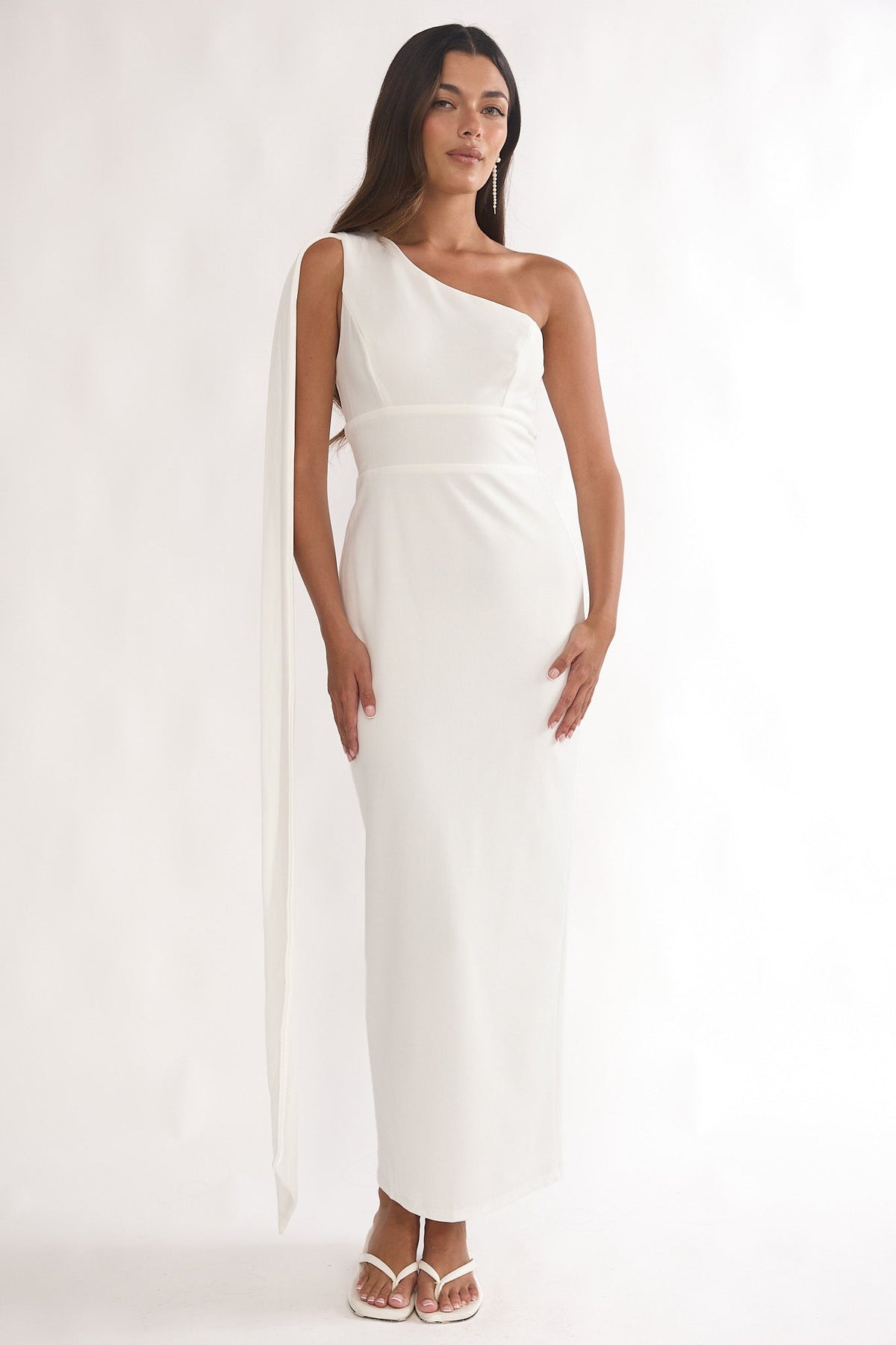 Verra One-Shoulder Sash Maxi Dress White Main image