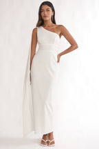 Verra One-Shoulder Sash Maxi Dress White