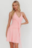 Belize Nights Ruffle Trim Halter Neckline Mini Dress Pink