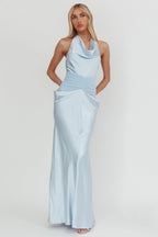Zynthia Cowl Neck Ruched Waist Maxi Dress Ice Blue