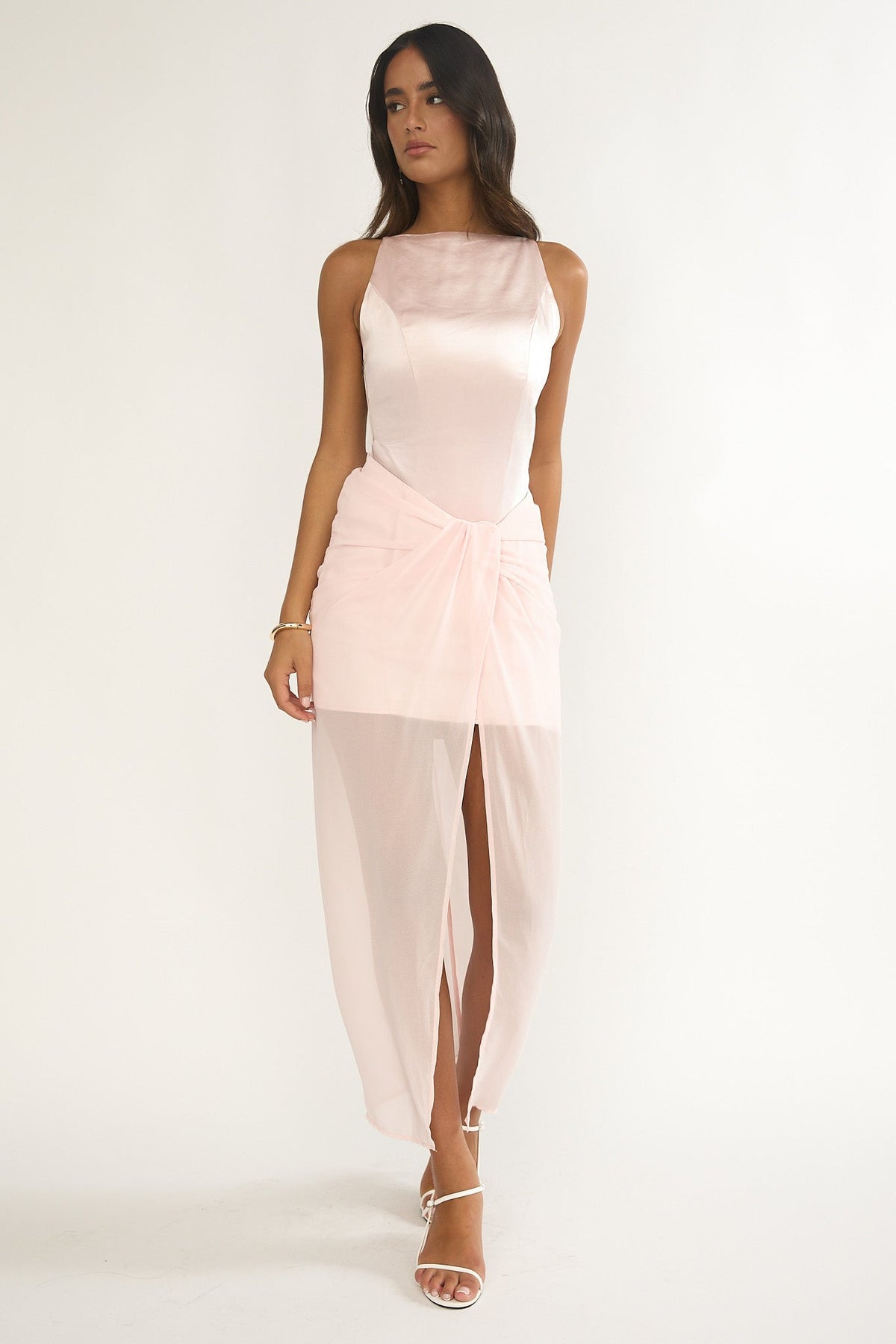 Amelisse Sheer Waist Wrap Maxi Dress Pink Main image