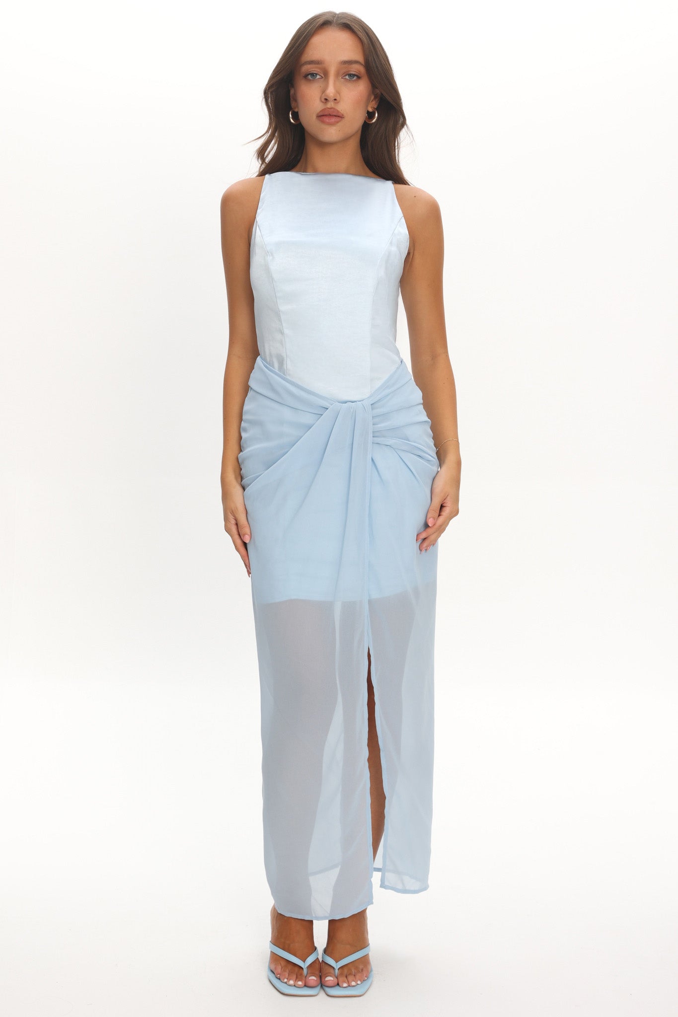 Amelisse Sheer Waist Wrap Maxi Dress Ice Blue Secondary image