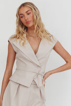 Galisse Cap Sleeve Lapel Top Cream