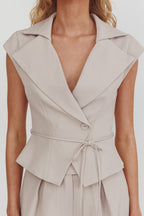 Galisse Cap Sleeve Lapel Top Cream