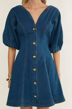 Rivette Bubble Sleeve Mini Dress Denim