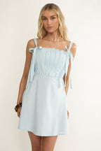 Dylana Pintuck Pleat Bodice Mini Dress Blue