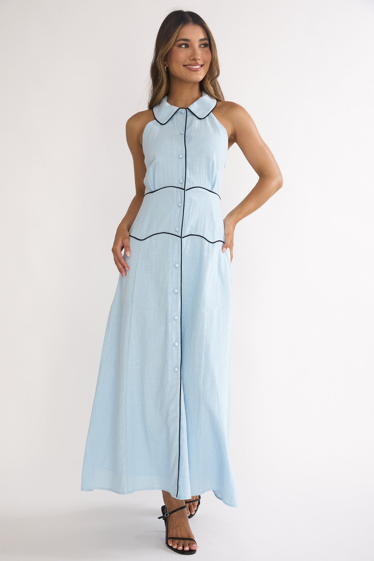 Teagun Collared Button Maxi Dress Blue Main image