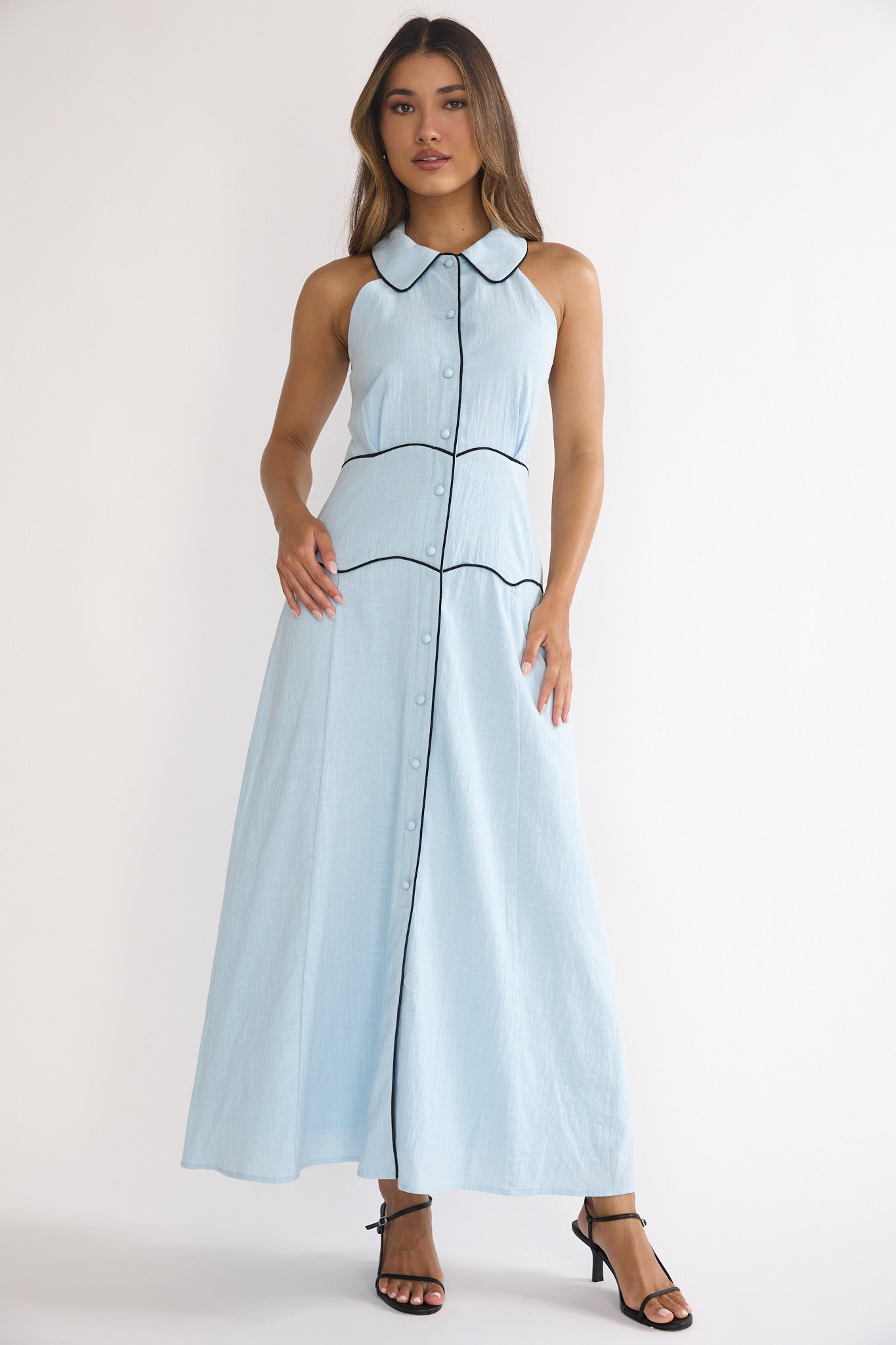 Teagun Collared Button Maxi Dress Blue Secondary image