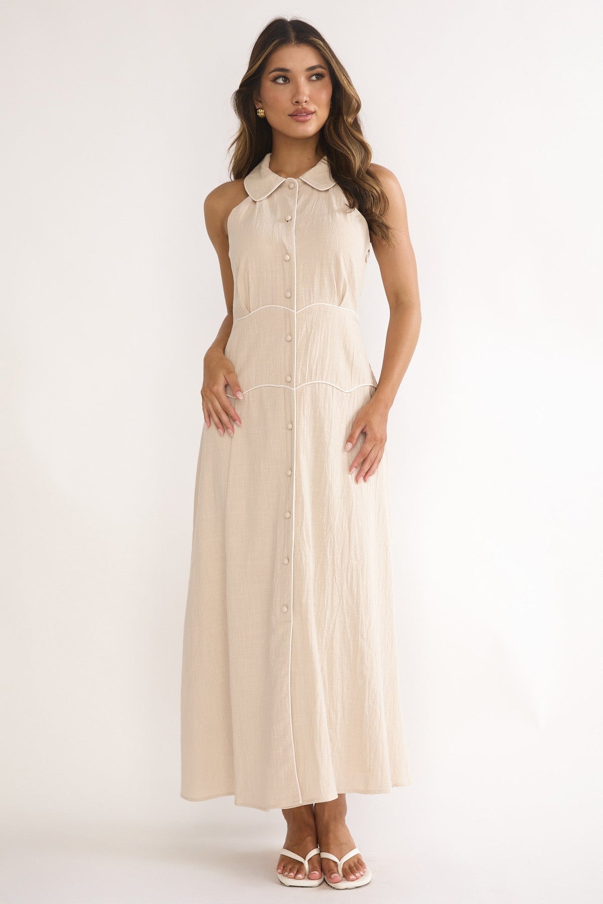 Teagun Collared Button Maxi Dress Stone Main image
